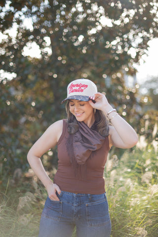 Brown Scoop Neck Ribbed Tank Top