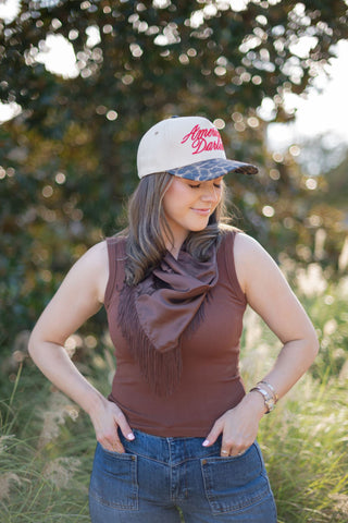 Brown Scoop Neck Ribbed Tank Top
