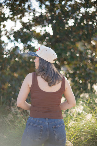 Brown Scoop Neck Ribbed Tank Top
