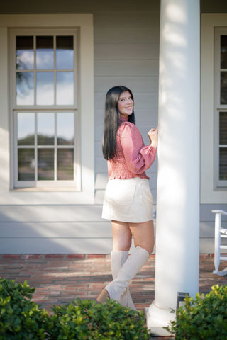 Cream Suede Pleated Mini Skort