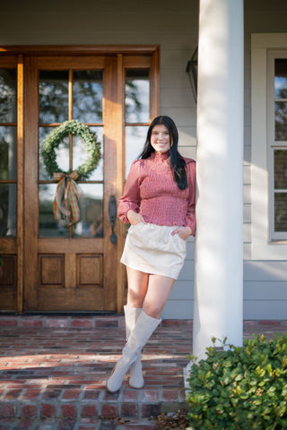 Cream Suede Pleated Mini Skort