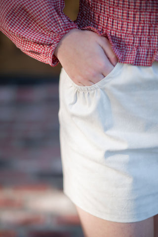 Cream Suede Pleated Mini Skort