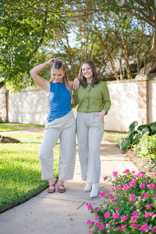 Olive Gingham Barrel Jeans