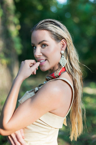 Beige Beaded Drop Earrings