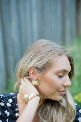 Gold Pearl Accent Hinged Bracelet