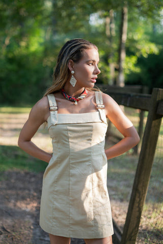 Pale Yellow Buckle Strap Mini Dress