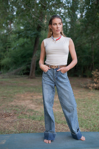 Cello Cuffed Hem Wide Leg Jeans