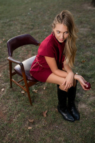 Burgundy Mock Neck Sweater Dress