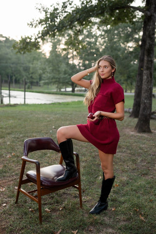 Burgundy Mock Neck Sweater Dress