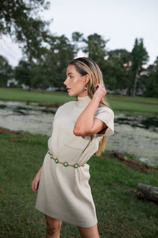 Beige Mock Neck Sweater Dress