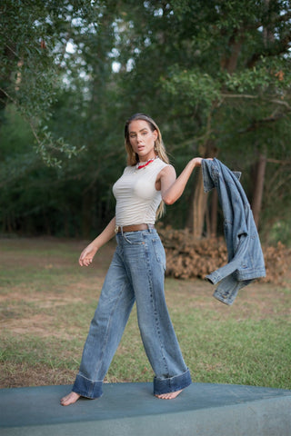 Cello Cuffed Hem Wide Leg Jeans