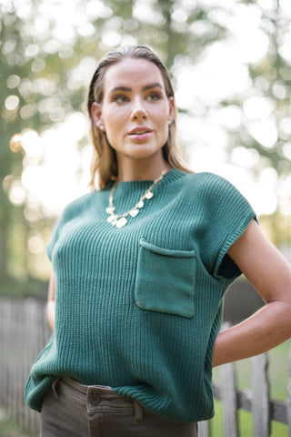 Green Mock Neck Short Sleeve Knit Top