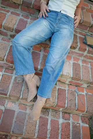 Medium Wash Mid Rise Barrel Jean