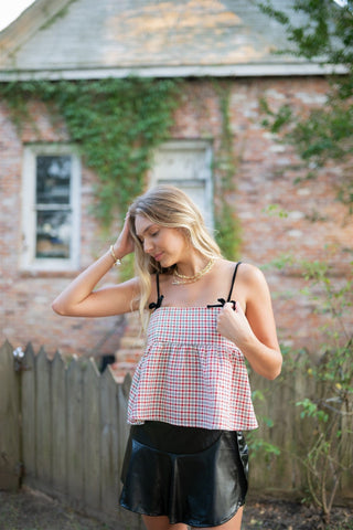 Black Ruffle Hem Leather Mini Skort