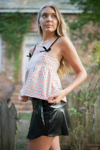 Red Plaid Tweed Babydoll Top