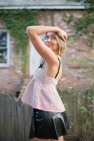 Red Plaid Tweed Babydoll Top