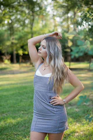 Brown Checkered Sweetheart Mini Dress