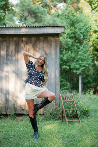 Cream Draped Mini Skort