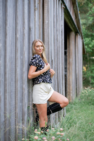 Black Polka Dot Puff Sleeve Blouse
