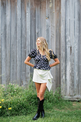 Black Polka Dot Puff Sleeve Blouse
