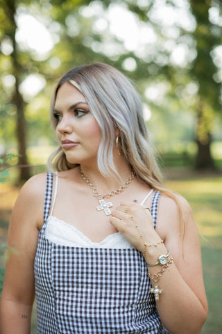 Gold Chain Link Cross Bracelet