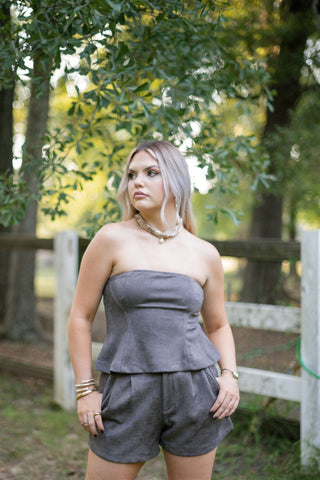 Ash Brown Suede Short Set