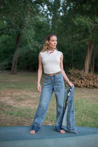 Cello Cuffed Hem Wide Leg Jeans