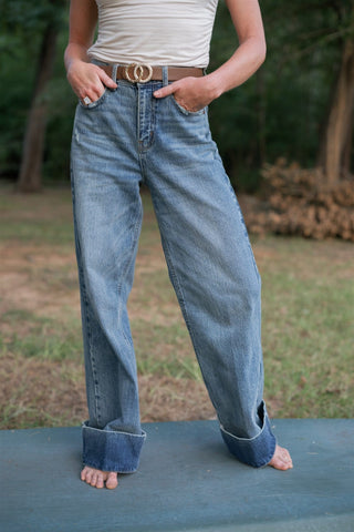 Cello Cuffed Hem Wide Leg Jeans