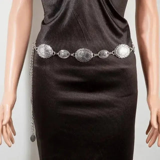 Silver Oval Disc Western Chain Belt | Select Trends Boutique