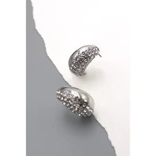 Silver Rhinestone Moon Hoop Earrings | Select Trends Boutique