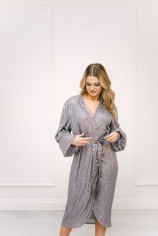 Silver Sequin Wrap Midi Dress | Select Trends Boutique