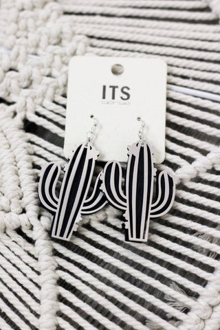 Silver Shadow Cactus Wood Earrings | Select Trends Boutique