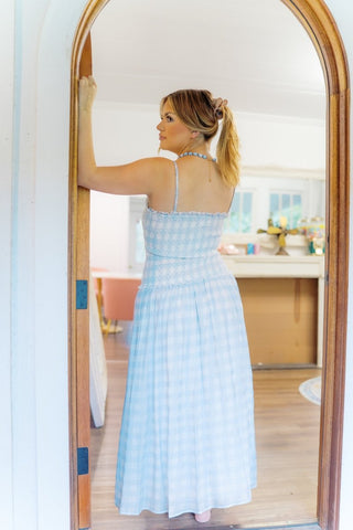 Sky Blue Gingham Smocked Maxi Dress | Select Trends Boutique