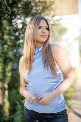 Sky Blue Open Back Halter Top - Select Trends Boutique