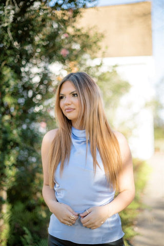 Sky Blue Open Back Halter Top - Select Trends Boutique