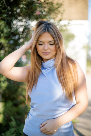 Sky Blue Open Back Halter Top - Select Trends Boutique