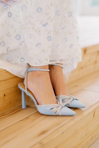 Sky Blue Rhinestone Bow Heels - Select Trends Boutique