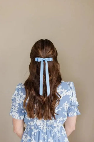 Sky Blue Satin Double Hair Bow | Select Trends Boutique