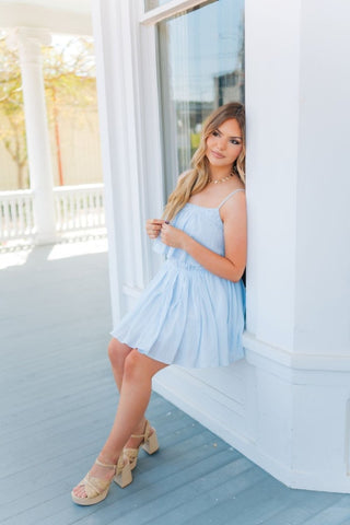 Sky Blue Smocked Waist Mini Dress | Select Trends Boutique
