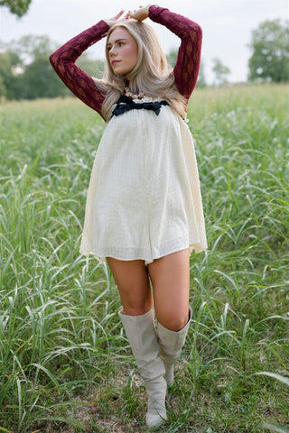 Cream Bow Detail Flowy Romper
