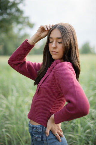 Berry Ribbon Tie Sweater Top