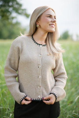Taupe & Black Cardigan Sweater