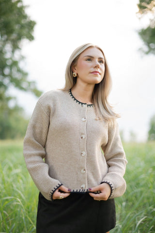 Taupe & Black Cardigan Sweater