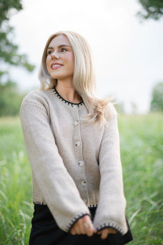 Taupe & Black Cardigan Sweater