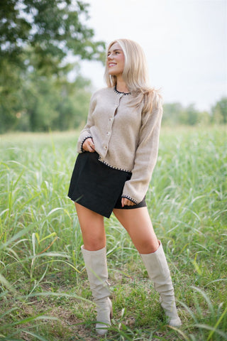 Taupe & Black Cardigan Sweater
