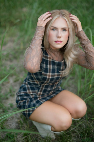 Navy Plaid Wool Mini Dress