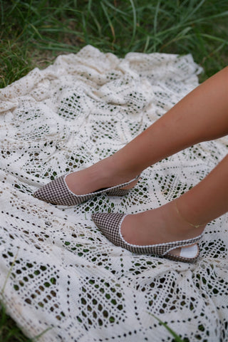 Brown Checkered Pointed Toe Flats