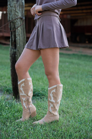 Pecan Pleated Tailored Mini Skort