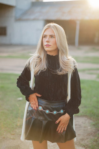 Black Ruffle Hem Leather Mini Skort