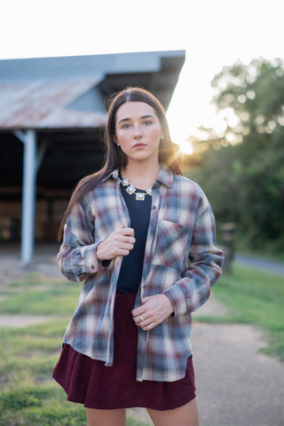 Burgundy Plaid Button Up Flannel